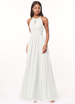 Azazie Bonnie Bridesmaid Dresses White A-Line Keyhole Ruched Chiffon Dress image1