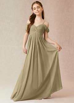 Azazie Kaitlynn Junior Moss Green A-Line Off the Shoulder Chiffon Dress image1