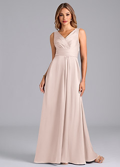 Azazie Karina Bridesmaid Dresses Blushing Pink A-Line Pleated Stretch Satin Dress image4