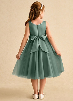Azazie Twinsie Flower Girl Dresses Eucalyptus A-Line Bow Tulle Dress image2
