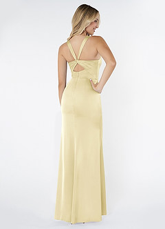 Azazie Mero Bridesmaid Dresses Lemon Sorbet Mermaid Pleated Stretch Satin Dress image3