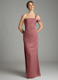 Azazie Tati Venta Final Vestido de Rosa Del Desierto de Malla de Corte Recto con Vestidos sin tirantes image2