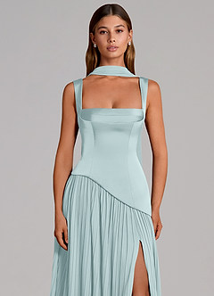 Azazie Stephanie Brautjungfernkleider A-Linie Plissee Stretch-Satin Kleid Nebel image6