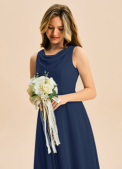 Azazie Mannie Junior Linia A Pofałdowany Szyfon Asymetryczny Młodsza druhna Sukienka image7