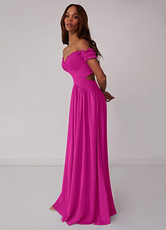 Barbie ♥ Azazie Bridesmaid Dresses Fuchsia A-Line Off the Shoulder Chiffon Convertible Dress image4