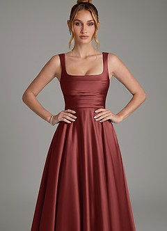 Azazie Azaria Robes de demoiselle d'honneur Robe Trapèze en Satin extensible Corset Terracotta image6