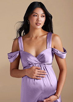 Azazie Rhea Maternity Bridesmaid Dresses A-Line Pleated Metallic Satin Floor-Length Dress image3