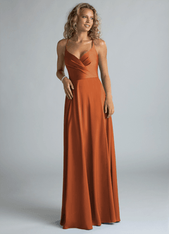 Azazie Davis Bridesmaid Dresses Cinnamon A-Line Pleated Stretch Satin Dress image4