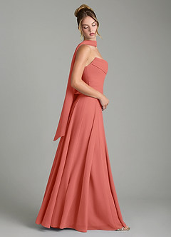 Azazie Gabriela Vestidos de madrinha de casamento Vestido Rosa Salmão de Chiffon de Linha A com Corpete image3
