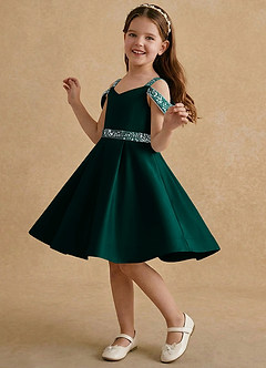 Azazie Judi Jurken voor bloemenmeisjes A-Lijn Jurk van Mat Satijn Pijnboom image3