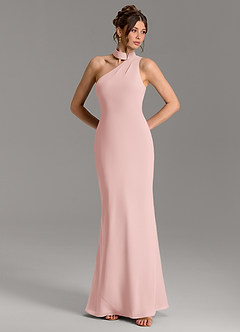 Azazie Seona Robes de demoiselle d'honneur Robe Sirène en Mousseline de soie Asymétrique Rose Poudré image4