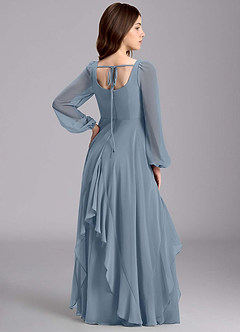 Azazie Clara Junior Jurk van Chiffon met A-Lijn Blouson Stoffig Blauw image8