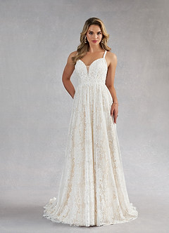 Azazie August Vestidos de novia Vestido de Blanco Diamante Champán de Encaje de Corte en A image7