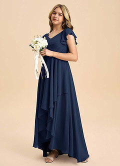Azazie Caria Junior Dark Navy A-Line Pleated Chiffon Dress image5
