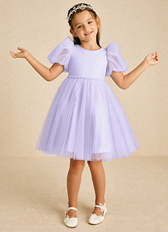 Azazie Blondie Flower Girl Dresses Lilac A-Line with Sleeves Tulle Dress image4