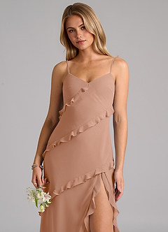 Azazie Nancie Jurken voor bruidsmeisjes Jurk van Chiffon met Zeemeermin Ruches Champagne Roos image7