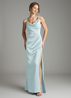 Azazie Samara Bridesmaid Dresses Mist Mermaid Pleated Stretch Satin Dress image1