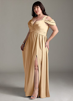 Azazie Lianne Jurken voor bruidsmeisjes Jurk van Stretch Satijn met A-Lijn Off the Shoulder Champagne image13