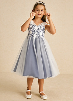 Azazie Sunnie Flower Girl Dresses Stormy A-Line Lace Tulle Dress image2