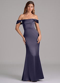 Azazie Miley 신부 들러리 드레스 인어 오프 더 숄더 스트레치 새틴 바닥 길이 드레스 image3
