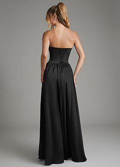 Azazie Arden At-home Try On Dresses Black A-Line Corset Stretch Satin Dress image2