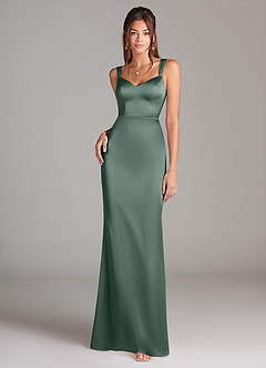 Azazie Denice Bridesmaid Dresses Eucalyptus Sheath Pleated Stretch Satin Dress image3