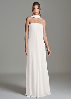 Azazie Ilana Brautjungfernkleider A-Linie Schulterfrei Chiffon Kleid Weiß image4