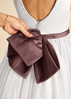 Azazie Seline Flower Girl Dresses Ivory Espresso A-Line Bow Tulle Dress image3