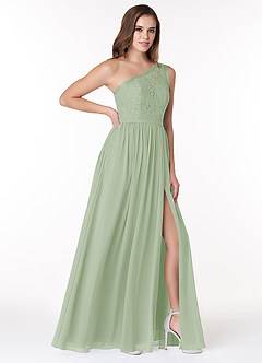 Azazie Demi Bridesmaid Dresses Dusty Sage A-Line One Shoulder Chiffon Dress image4