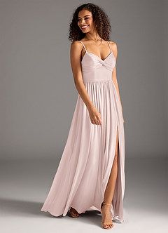 Azazie Zeya Bridesmaid Dresses Blushing Pink A-Line Pleated Mesh Dress image3