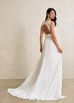 Azazie Trixie Abiti da Sposa Abito A-Line in Chiffon Lustrini Bianco Diamante Champagne image6
