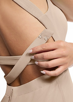 Azazie Clarice Jurken voor bruidsmeisjes Jurk van Chiffon met A-Lijn Houder Taupe image6