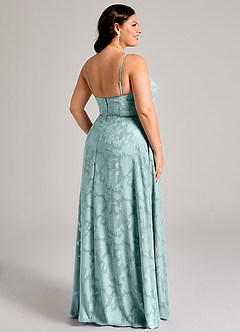 Azazie Moira Bridesmaid Dresses Mist A-Line Side Slit Floral Burnout Dress image8