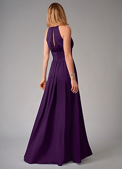 Azazie Bonnie Bridesmaid Dresses Grape A-Line Pleated Stretch Satin Dress image2