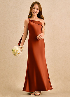 Azazie Almond Girls Formal Sukienki dla dziewczynek sypiących kwiaty Osłona Jedno ramię Satyna elastyczna Długość podłogi Sukienka image2