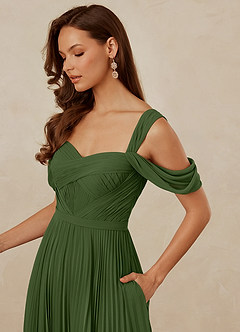 Christian Siriano Bridal for Azazie 1013 Bridesmaid Dresses Olive A-Line Off the Shoulder Chiffon Dress image6