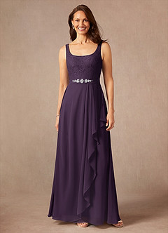 Azazie Ainsling Mother of the Bride Dresses Plum A-Line Square Neckline Lace Chiffon Dress image3