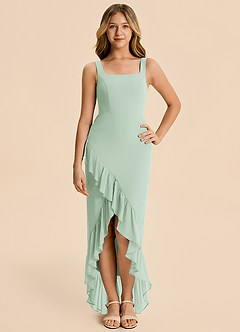 Azazie Reesie Junior Agave Sheath Ruched Chiffon Dress image1