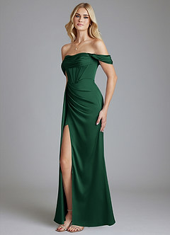 Azazie Amyra Bridesmaid Dresses Dark Green Mermaid Off the Shoulder Stretch Satin Convertible Dress image6
