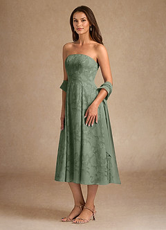 Azazie Lorain Abiti per la Madre della Sposa Abito A-Line in Burnout Floreale Plissettato Matcha image5