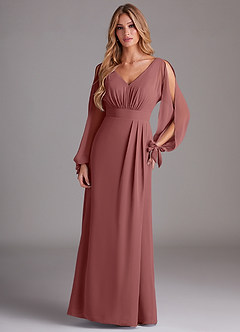 Azazie Matilda Bridesmaid Dresses Amethyst A-Line Long Sleeve Chiffon Dress image3