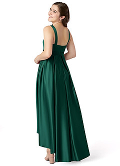 Azazie Inaya Junior A-Linie Gürtel/Schärpe Stretch-Satin Kleid Smaragd image4