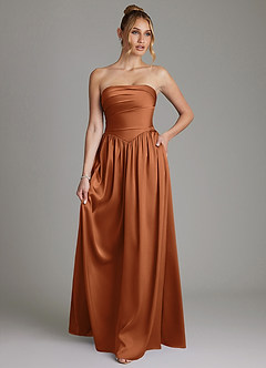 Azazie Zena Bridesmaid Dresses Copper A-Line Strapless Stretch Satin Dress image1