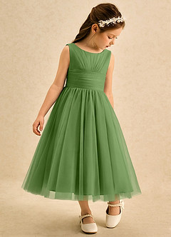 Azazie Macaron Robe Demoiselle D'honneur Fillette Robe Trapèze en Tulle Plissée Basilic image1