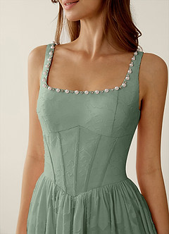 Megan Aloe Grün Spitzen-A-Linien-Abendkleid image6