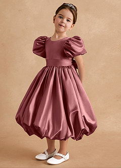 Azazie Jellybean Flower Girl Dresses Amethyst Ball-Gown Ruched Matte Satin Dress image4