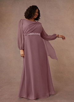 Azazie Priyanka Mother of the Bride Dresses Dusty Rose A-Line Boatneck Pleated Chiffon Dress image7