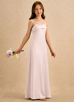 Azazie Mirabella Girls Formal Robe Demoiselle D'honneur Fillette Robe Fourreau en Satin extensible Encolure en Forme de Cœur Rose Pâle image4