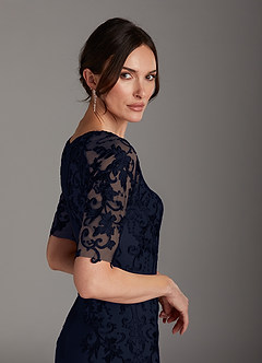 Azazie Farrah vestidos de madre de la novia Vestido de Azul Marino Oscuro de Crepé elástico de Recto con Encaje image5