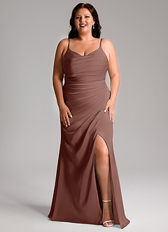 Azazie Deandra Bridesmaid Dresses Espresso Mermaid Pleated Stretch Satin Dress image9